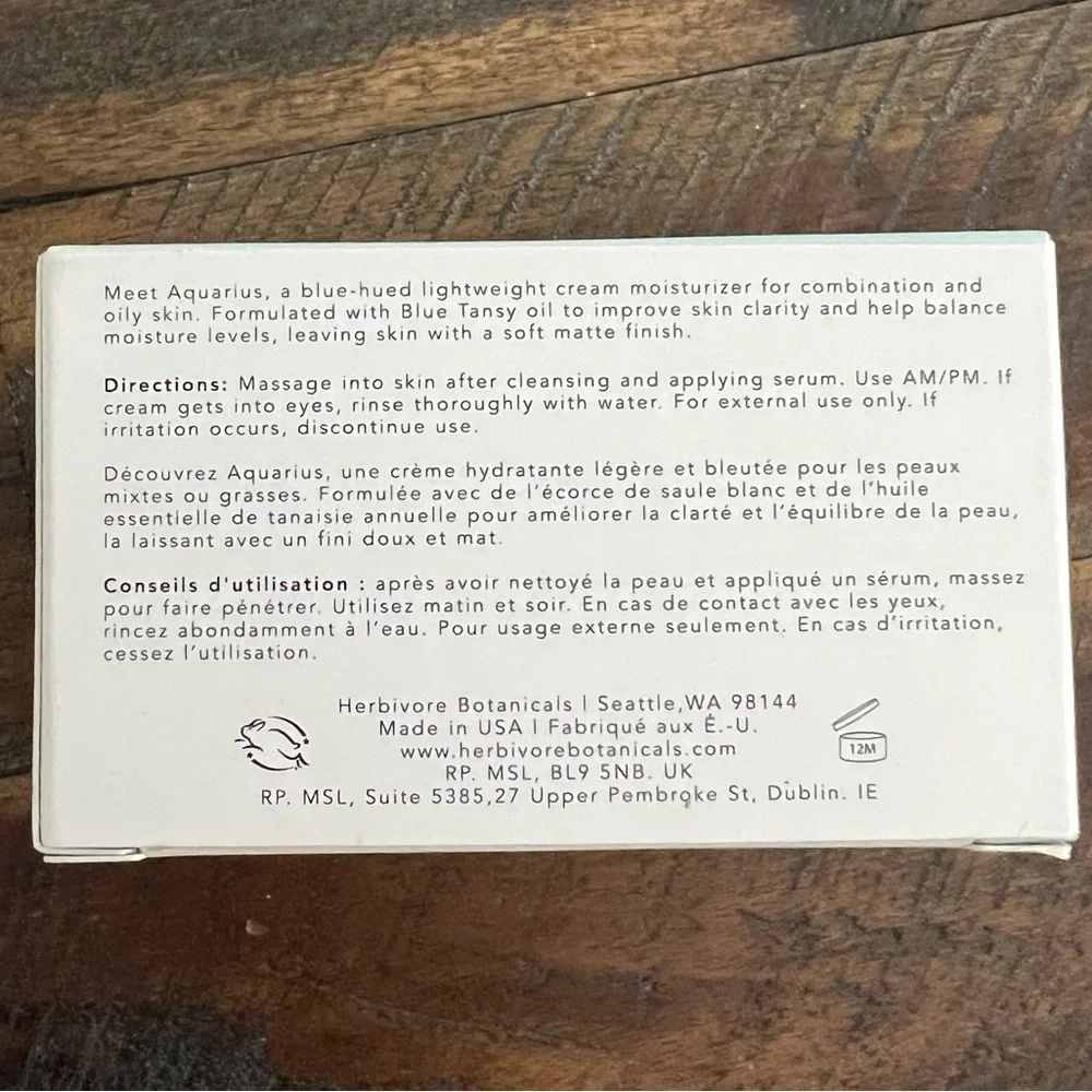 NIB - Herbivore Aquarius Pore Purifying Clarity Cream